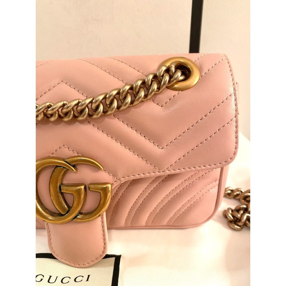 GUCCI Matelasse Mini GG Marmont Shoulder Bag Perfect Pink - Picture 2 of 11